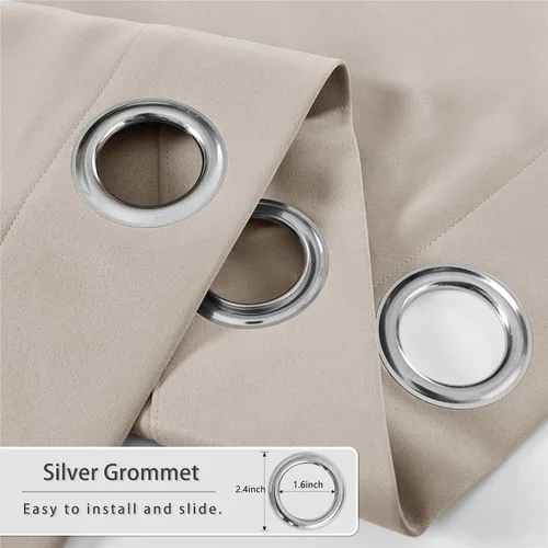 Vista 5 de mstexa Cortinas opacas beige para techo alto sala de estar, cortinas extralargas de lino sintético con ojales para cortinas de casa de 2 pisos