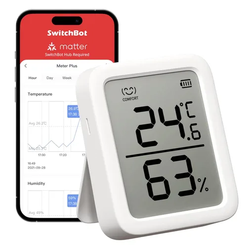 Vista 10 de Termómetro Higrómetro SwitchBot, Medidor de Humedad Interior Bluetooth para el Hogar, Sensor de Temperatura con Control de Aplicación, Gran Pantalla