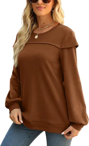 Vista 3 de FAPPAREL Sudaderas para mujer con cuello redondo, suéteres acogedores de manga larga