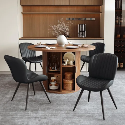 Vista 188 de Miereirl Moderno juego de comedor de 5 piezas para mesa redonda de madera de 4,31.5 pulgadas con estante de almacenamiento semiabierto y puerta