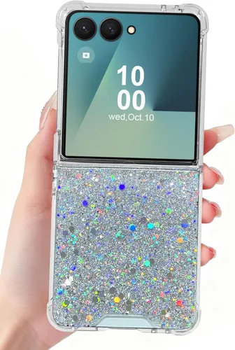 Vista 27 de Funda para Samsung Galaxy Z Flip 3 con purpurina, bonita funda transparente con diseño, brillante, reflectante, con destellos, cubierta de teléfono