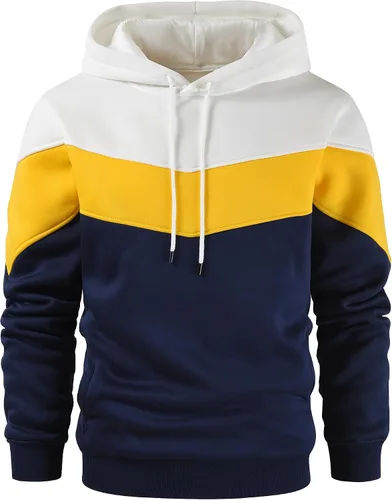 Vista 21 de Gesean - Sudadera con capucha para hombre, diseño de bloques de color, estilo suéter, manga larga, casual, con bolsillo