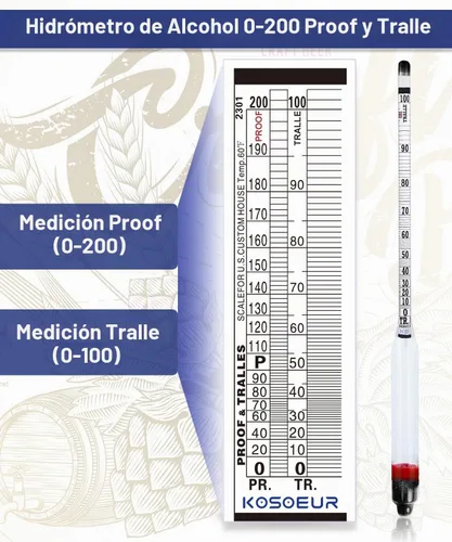 Vista 5 de Kit de medidor de alcohol hidrómetro, hidrómetro de alcohol 0-200 a prueba y Tralle, probador de alcohol para licor, hidrómetro de alcohol para luz