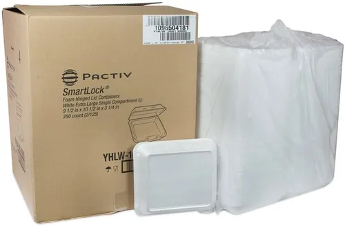 Vista 2 de Pactiv Evergreen SmartLock - Recipiente de espuma con tapa con bisagras, XL, 9.5 x 10.5 x 3.25, blanco, 250/caja