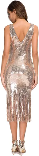 Vista 5 de VVMCURVE Vestido sexy con cuello en V para mujer, con lentejuelas, con purpurina, elástico, vestido de fiesta de los años 20, gran Gatsby