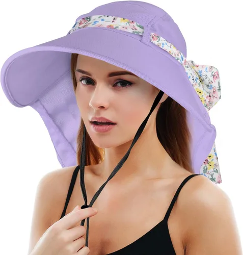 Vista 13 de Solaris UPF 50+ Gorro de ala ancha para mujer - Tamaño pequeño, ligero y plegable, gorro floral refrescante con solapa para el cuello #1 Gris