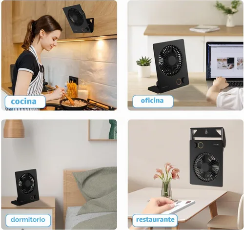 Vista 6 de Ventilador de escritorio pequeño, ventilador de mesa USB VEMONT con batería recargable de 5000 mAh, ventilador portátil personal plegable de 180°