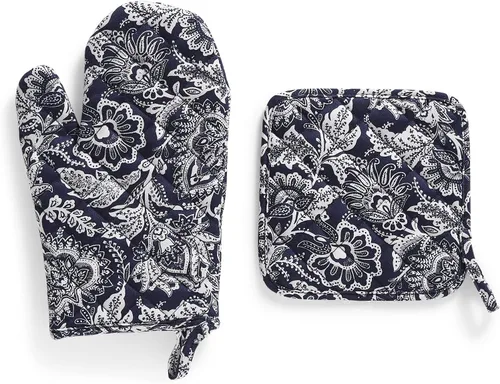 Vista 5 de Vera Bradley Juego de manoplas y guantes de horno de algodón para mujer, Flores encantadoras