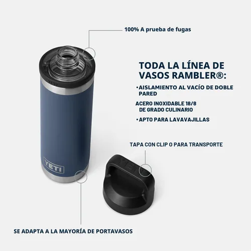 Vista 2 de YETI Rambler Botella de 18 oz, aislada al vacío, de acero inoxidable con tapa Chug, negro