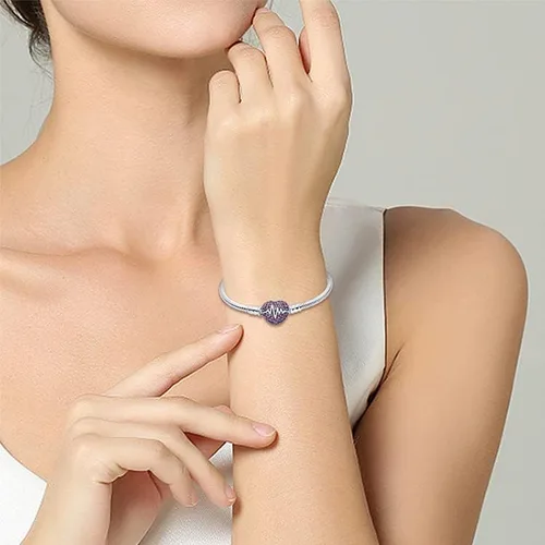 Vista 5 de LongLuck Pulsera clásica de cadena de serpiente con cierre en forma de corazón plata de ley 925 con dije de piedra cúbica se adapta a cualquier dije