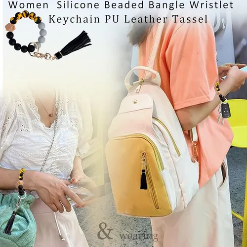 Vista 6 de BIHRTC - Pulserallavero para enganchar las llaves del auto, brazalete con cuentas de silicona para mujer