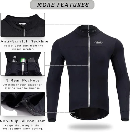 Vista 2 de Camiseta térmica de ciclismo para hombre con cremallera completa y bolsillos traseros