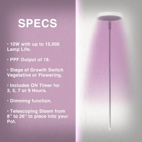 Vista 3 de Luz LED de 10 W en maceta, espectro específico para un mejor crecimiento, doble ajuste: vegetativo y floración. Puedes cultivar plantas al aire