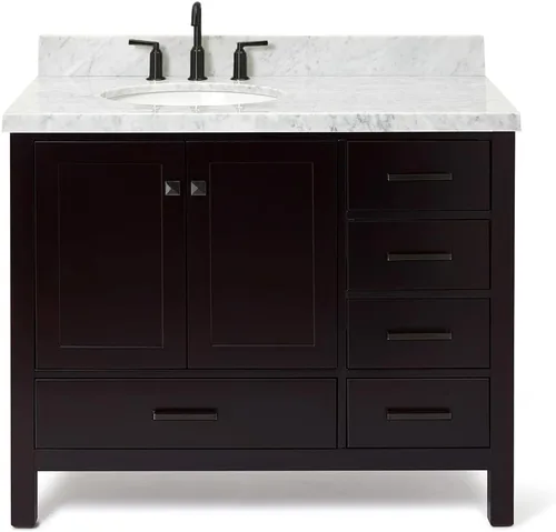Vista 20 de ARIEL Cambridge - Mueble de baño con lavabo de 36 pulgadas, madera maciza, encimera y salpicadero italiano de mármol de Carrara de 1.5 pulgadas