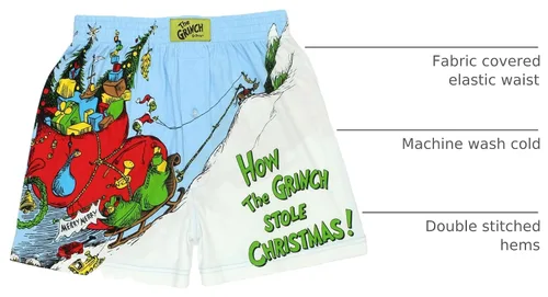 Vista 4 de Dr. Seuss The Grinch Holiday - Shorts de descanso tipo bóxer con bragueta de botones para hombre