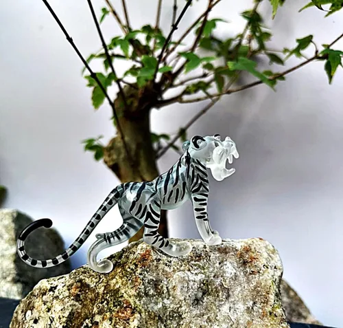 Vista 2 de 1shopforyou Cristal blanco tigre M Mini vidrio soplado a mano estatuilla arte decoración coleccionable