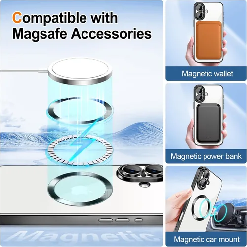 Vista 116 de Hython para iPhone 15 Plus Funda con chispas brillantes, Fundas transparentes magnéticas con protector de lente de cámara [Compatible con MagSafe]