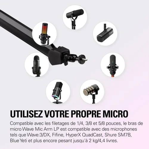 Vista 4 de Brazo articulado Elgato Wave Mic - Brazo tipo boom de transmisión premium con canales de gestión de cables, abrazadera de escritorio, adaptadores
