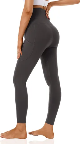 Vista 4 de Foucome Leggings de maternidad para mujer con bolsillos sobre el vientre, leggings de entrenamiento para yoga, pantalones de trabajo activo