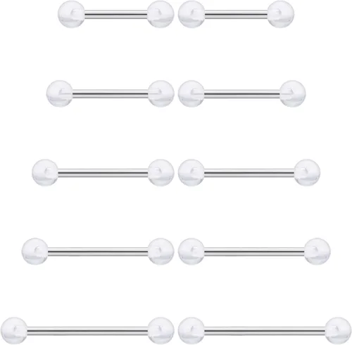 Vista 8 de Prjndjw 14G Acero quirúrgico rectas barras de pesas - Anillos para lengua y pezón para mujeres y hombres - Longitud 12MM, 14MM, 16MM, 18MM, 22mm