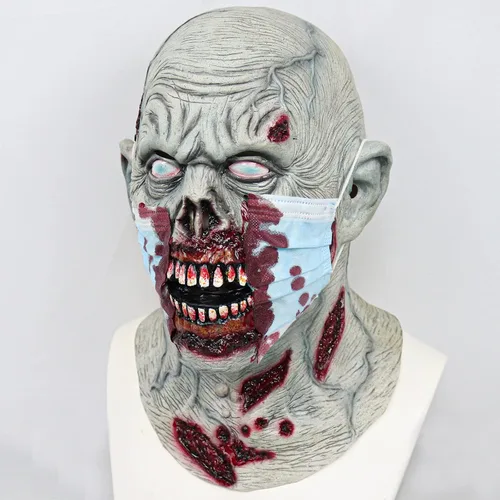Vista 7 de Máscara de zombi aterradora de Halloween, máscara doble de sangre