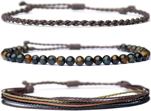 Vista 78 de Pulsera curativa hecha a mano con cuentas de piedra natural, regalo para hombres, pulsera de cuerda ajustable