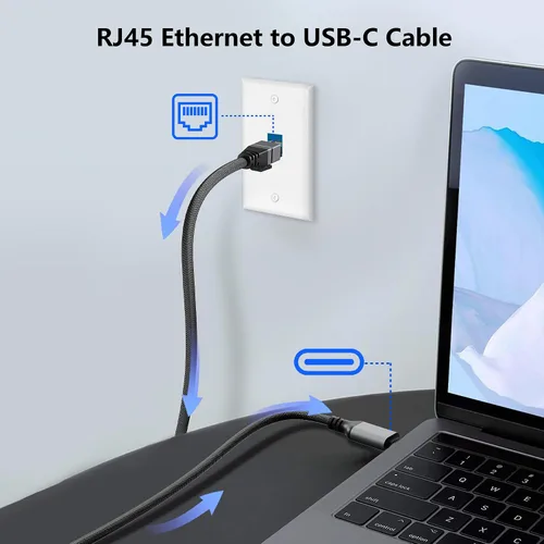 Vista 3 de Cable USB C a Ethernet de 1.5 pies, red Gigabit, cable LAN redondo tipo C a RJ45, conectado directamente, compatible con Thunderbolt 3/4