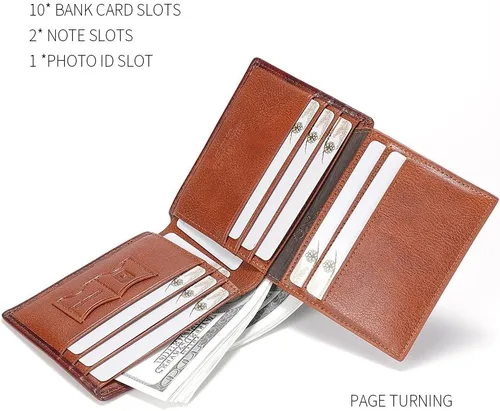 Vista 36 de Billetera de piel triple con bloqueo RFID para hombre con 2 ventanas de identificación, 2 compartimentos para efectivo, 6-8 ranuras para tarjetas