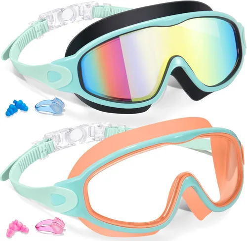 Vista 12 de Keary - Paquete de 2 gafas de natación para niños de 3 a 15 años, protección ultravioleta, antivaho, para piscina, agua, para niños, niñas, jóvenes