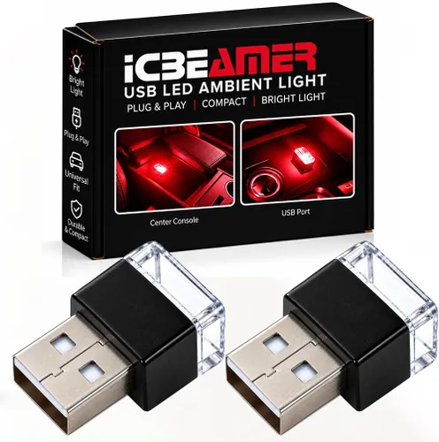 Vista 9 de ICBEAMER Paquete de 1 luz LED USB mini (rojo) Kit de iluminación de acento interior/nano para coche, enchufe directo, iluminación ambiental