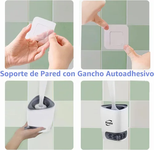 Vista 6 de Cepillo limpiador de inodoro de silicona, kit de cuenco de limpieza de baño, cepillo de inodoro de montaje en pared, cepillo de inodoro recargable