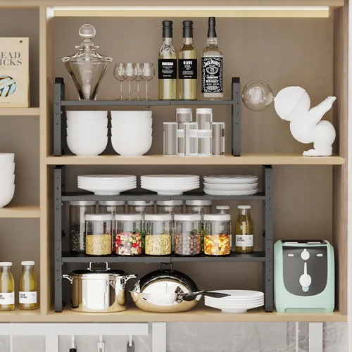 Vista 3 de Jojocross Organizador de gabinete expandible ajustable apilable para especias en la cocina y el baño más, organizador de despensa de despensa