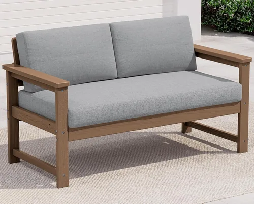 Vista 25 de SERWALL Juego de sofá de 2 piezas de sillón Adirondack acolchado de Marco negro/cojín gris