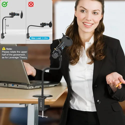 Vista 7 de ZealSound Soporte para Micrófono, Soportes Flexibles de Cuello de Ganso para Micrófono de Escritorio con Abrazadera de Escritorio de Servicio