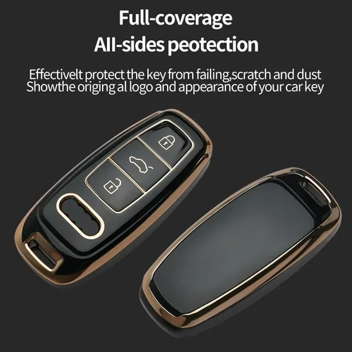 Vista 3 de Funda para llavero Audi para Audi 2018-2022 A6 A7 A8 E-Tron Q8 SQ8, funda de llave inteligente, Negro
