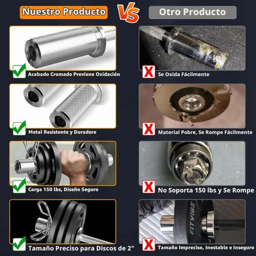 Vista 2 de Uboway Manijas de mancuernas olímpicas de 16"/20": barras de mancuernas cargables, asas de levantamiento de pesas resistentes, compatibles con placa