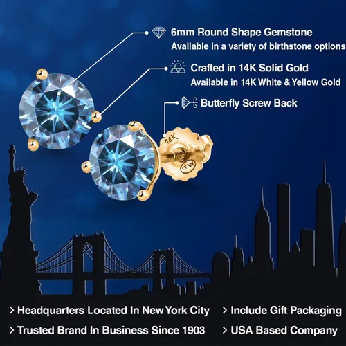 Vista 228 de Gem Stone King Aretes de Martini de oro amarillo de 14 quilates Aretes de tuerca de 3 puntas para mujeres y hombres Redondos de 0.236 pulgadas