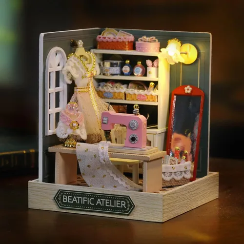 Vista 7 de TuKIIE Kit de casa de muñecas en miniatura con muebles, a escala 1:24, casa de muñecas de madera creativa para habitación mini, a prueba de polvo