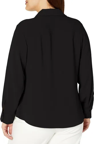 Vista 2 de Calvin Klein Blusa de manga larga con cuello y lazo frontal para mujer, talla grande