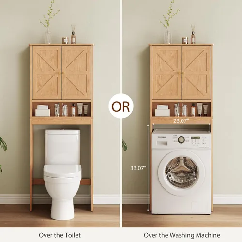 Vista 7 de Over The Toilet Storage Cabinet,Wood Organizer with Barn Door Natural