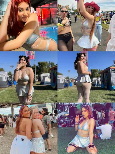 Vista 6 de Conjunto de 3 piezas para mujer - Sexy festival de música holográfico metálico con tiras en la parte superior de bikini y falda de playa