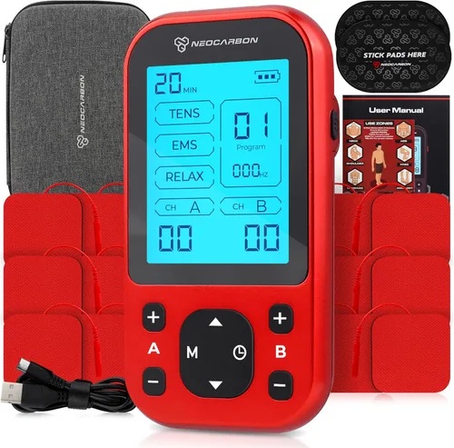 Vista 9 de NEOCARBON TENS Unit - Estimulador muscular Pro para alivio del dolor de espalda, recuperación de hombros y terapia física, máquina masajeadora Negro