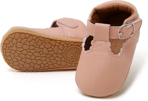 Vista 3 de Zapatos planos Mary Jane para bebés y niñas, con suela suave antideslizante, zapatos con estampado de vestido de princesa recién nacida