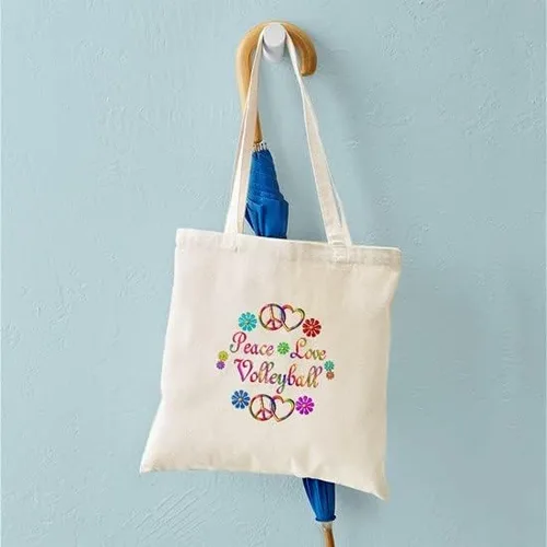 Vista 4 de CafePress Peace Love - Bolsa de mano de voleibol de lona natural bolsa de compras reutilizable