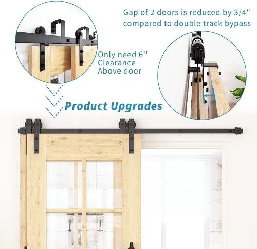 Vista 4 de ZEKOO - Kit de herrajes para puerta de granero de 5 pies y 2 puertas, pista única, ahorro de espacio J-shape rollrer, Heavy-Duty,Sliding Smooth &