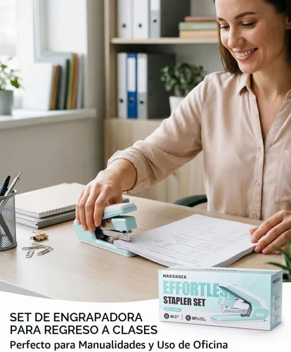 Vista 3 de Marsrock Grapadora resistente para escritorio con 40-50 hojas, 2000 grapas Verde