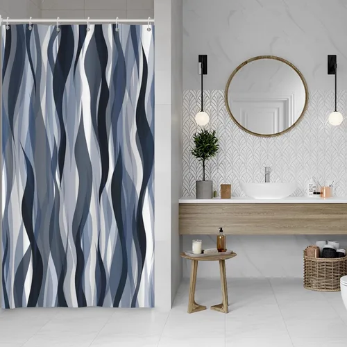 Vista 16 de Cortina de ducha moderna de rayas abstractas negras, blancas y grises, cortina de ducha para decoración de baño geométrica, impermeable, decorativa