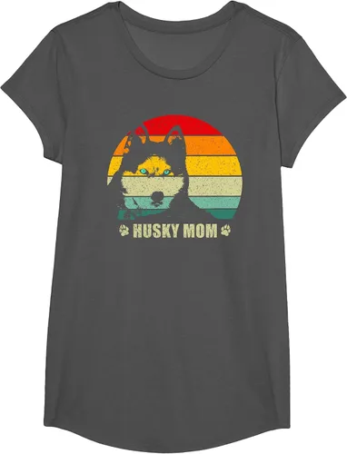 Vista 11 de Husky Mom Retro Dog Lover Mother Siberian Huskies Tee Women T-Shirt Asphalt Grey