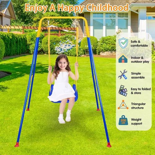 Vista 6 de Juego de columpios 3 en 1 para niños pequeños, columpio plegable con soporte, para interiores y exteriores, columpios multifuncionales para patio