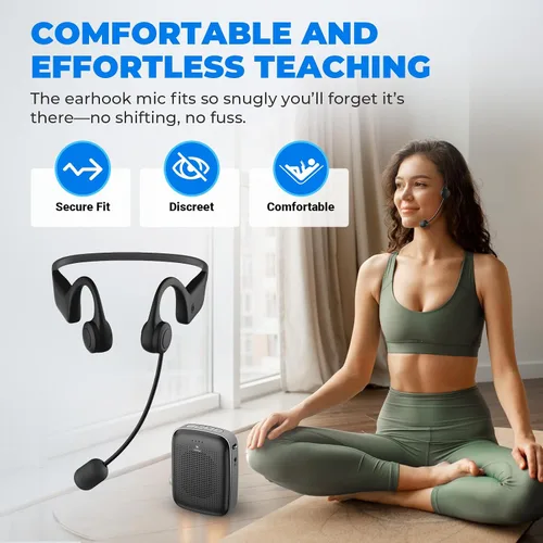 Vista 2 de Mini amplificador de voz Bluetooth portátil de 15 W con micrófono inalámbrico para el oído A007 Hands-free Microphone, 15H Battery & Belt Clip for